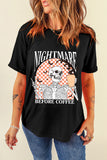 Black Nightmare Before Coffee Skull Checkerboard Graphic Halloween Tee - Aaria Tees Aaria Tees