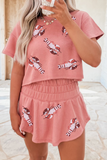 Blossom Sequin Crawfish Graphic Cropped Tee High Waist Skort 2pcs Outfit - Aaria Tees Aaria Tees
