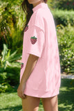Light Pink Sequin Strawberry Oversized Tee Casual Shorts 2pcs Set Aaria Tees