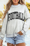 Light Grey Polka Dot Football Letter Print Mock Neck Long Sleeve Pullover Sweatshirt Aaria Tees
