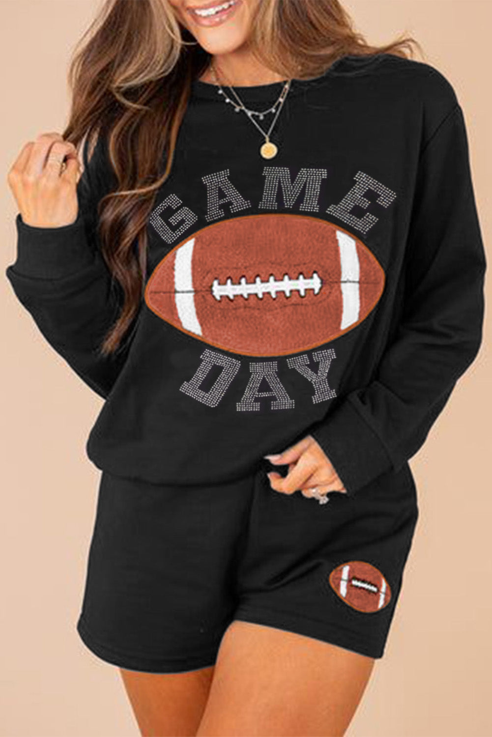 Black GAME DAY Rugby Football Graphic Pullover and Shorts Casual Outfit - Aaria Tees Aaria Tees