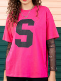 Letter Graphic Round Neck Half Sleeve T-Shirt Aaria Tees
