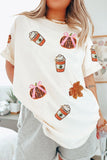 White Sequined Pumpkin Fall Graphic Casual Shift T Shirt Aaria Tees
