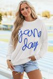 Dark Blue Tinsel Game Day Drop Shoulder Graphic Sweatshirt Aaria Tees