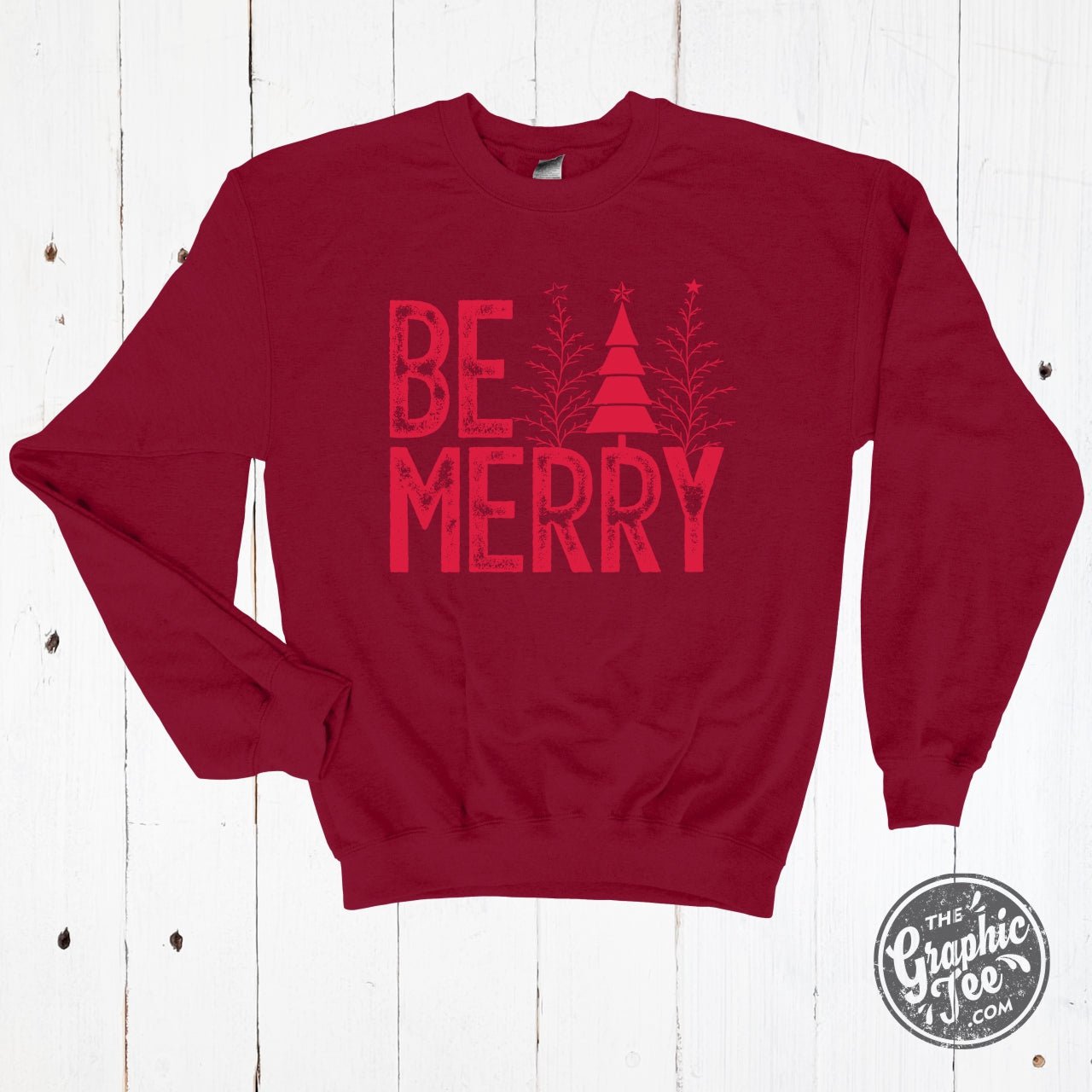 Be Merry Antique Cherry Red Crewneck Sweatshirt - Aaria Tees Aaria Tees