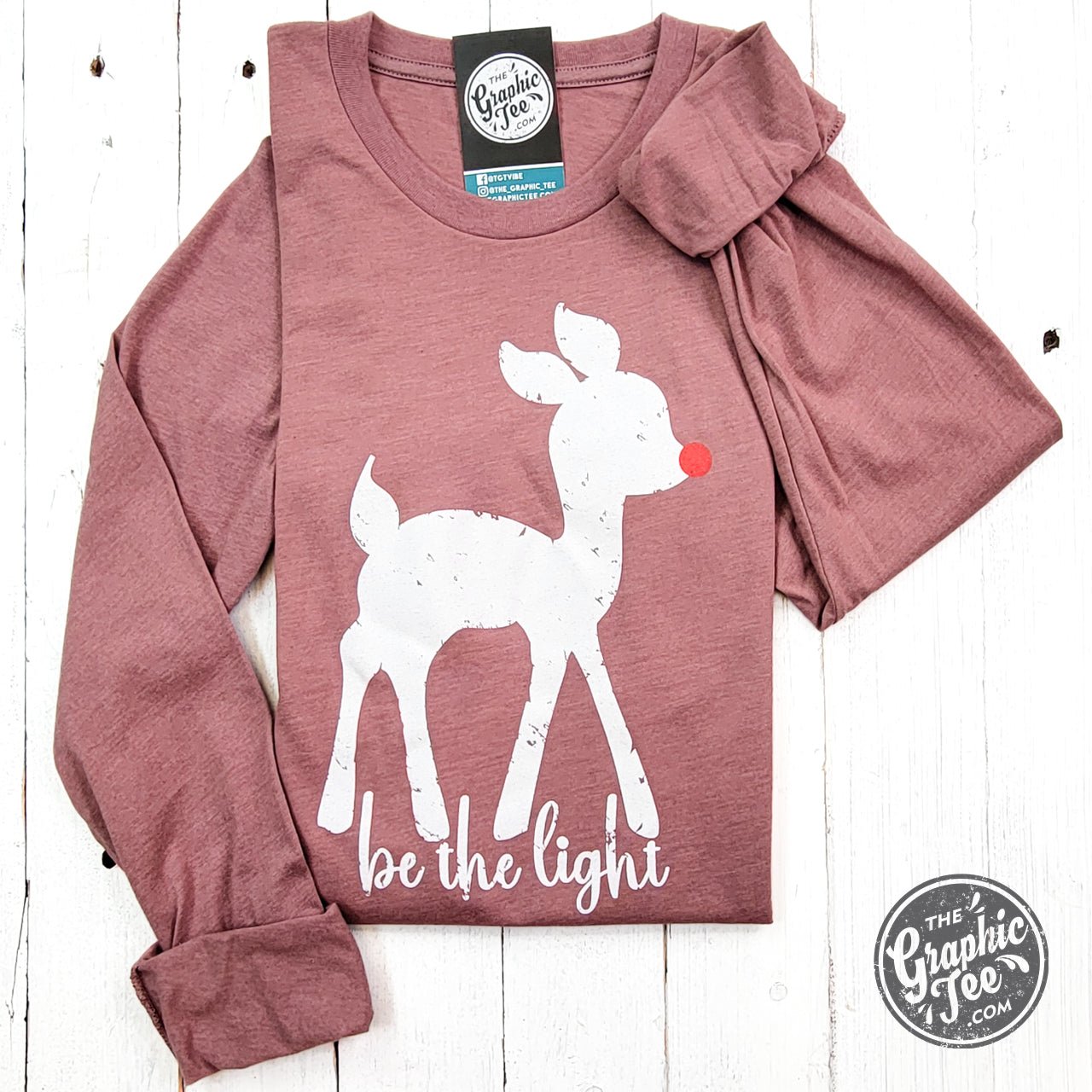 Be The Light Heather Mauve Long Sleeve Tee - Aaria Tees Aaria Tees