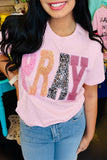 Pink PRAY Sequin Leopard Multiple Patched Graphic Tee - Aaria Tees Aaria Tees