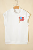 White Patriotic Flag Double Printed Mock Neck Tee Aaria Tees