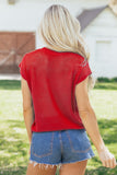 Sky Blue Flag Graphic Short Sleeve Sweater Top - Aaria Tees Aaria Tees