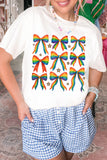 White Pride Bow Starry Print Cotton Blend T Shirt Aaria Tees