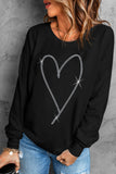 Black Rhinestone Heart Pattern Valentines Fashion Sweatshirt - Aaria Tees Aaria Tees