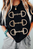 Black Western Horse Bit Printed Relaxed T Shirt - Aaria Tees Aaria Tees