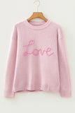 Pink Corded Love Script Graphic Baggy Sweater Aaria Tees