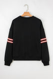 Black Varsity Baseball Bow Graphic Striped Sleeve Baggy Sweatshirt Aaria Tees