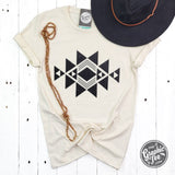 Black Quilt Pattern Heather Natural Short Sleeve Tee - Aaria Tees Aaria Tees