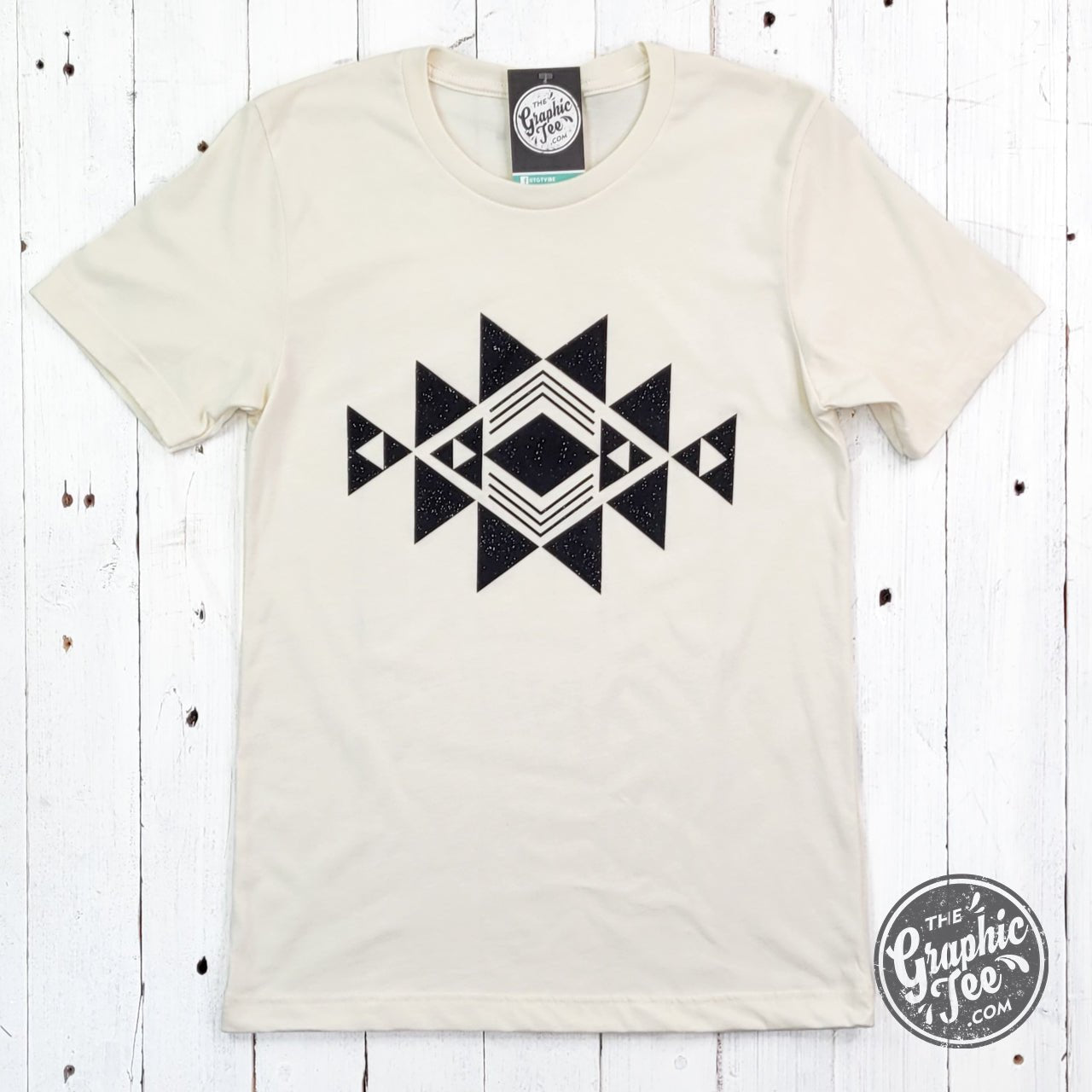 Black Quilt Pattern Heather Natural Short Sleeve Tee - Aaria Tees Aaria Tees