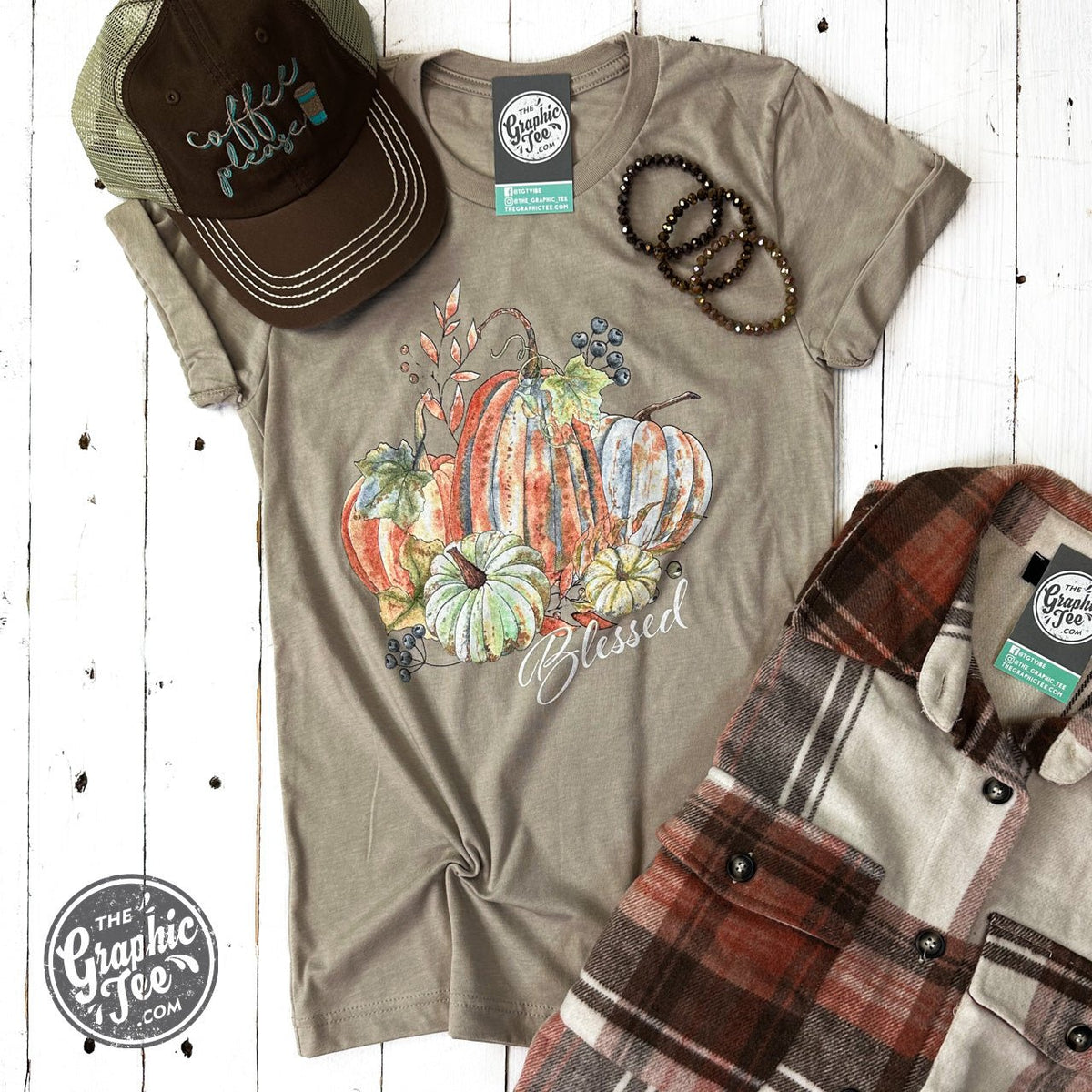 Blessed Pumpkin Heather Tan Short Sleeve Tee - Aaria Tees