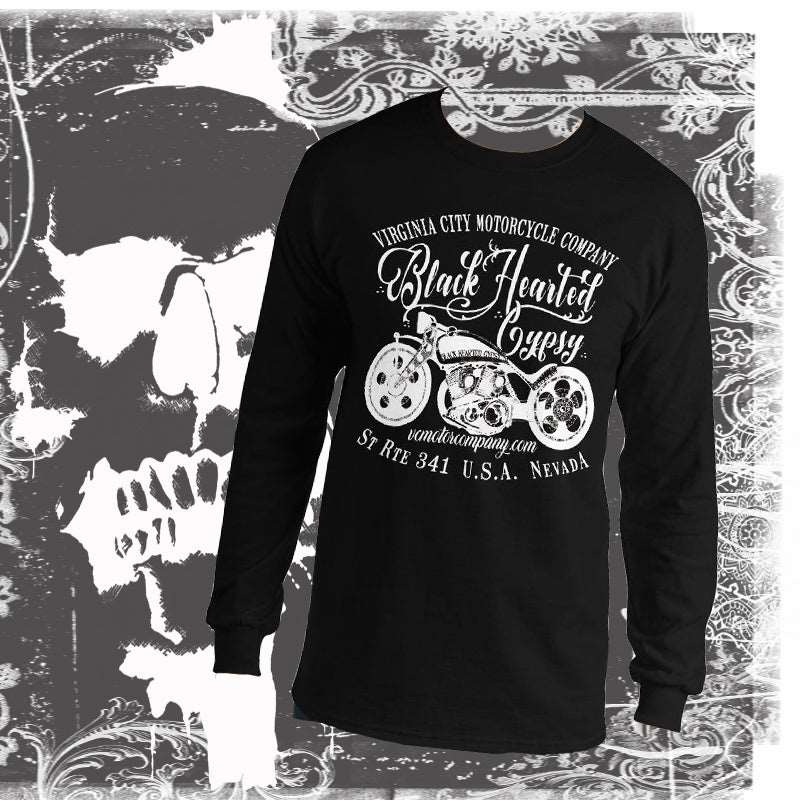 Black Hearted Gypsy Bike - Men's Long Sleeve Motorcycle T-Shirt - Aaria Tees Aaria Tees