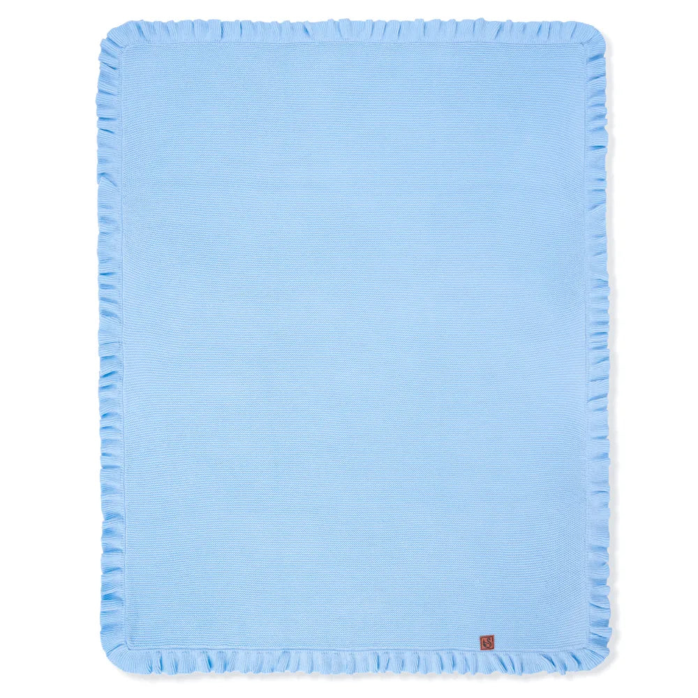 Ruffled Edge Knit Baby Blanket in Baby Blue - Aaria Tees Aaria Tees