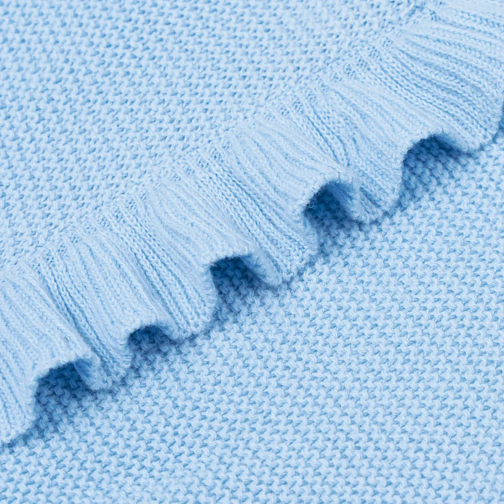 Ruffled Edge Knit Baby Blanket in Baby Blue - Aaria Tees Aaria Tees