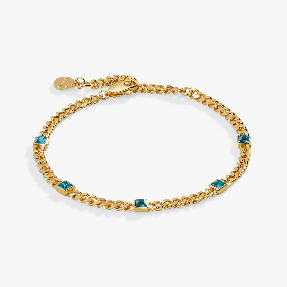 December Birthstone Blue Zircon Curb Chain Bracelet - Aaria Tees