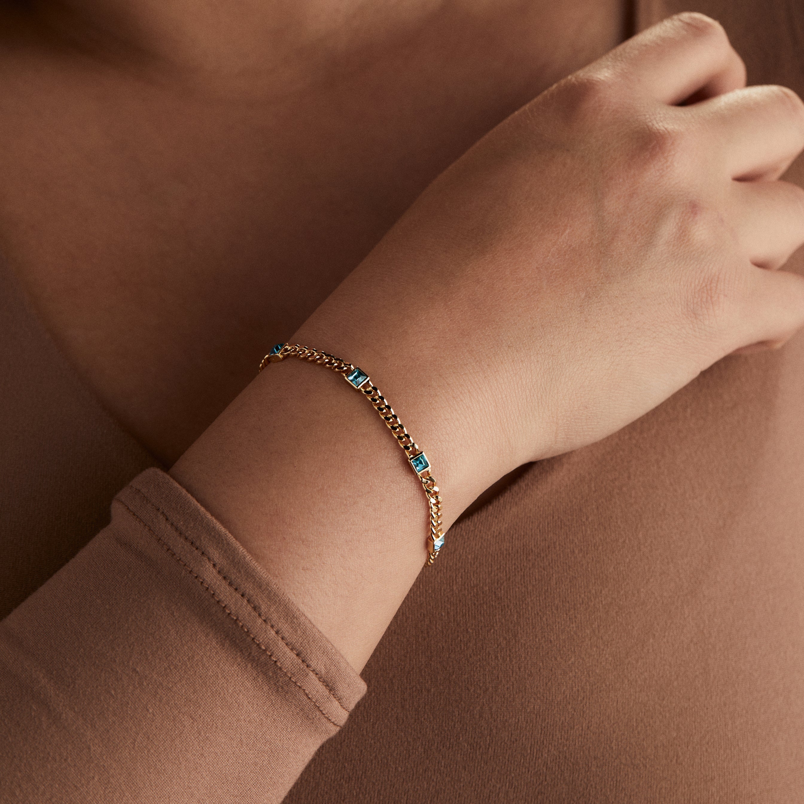 December Birthstone Blue Zircon Curb Chain Bracelet - Aaria Tees Aaria Tees