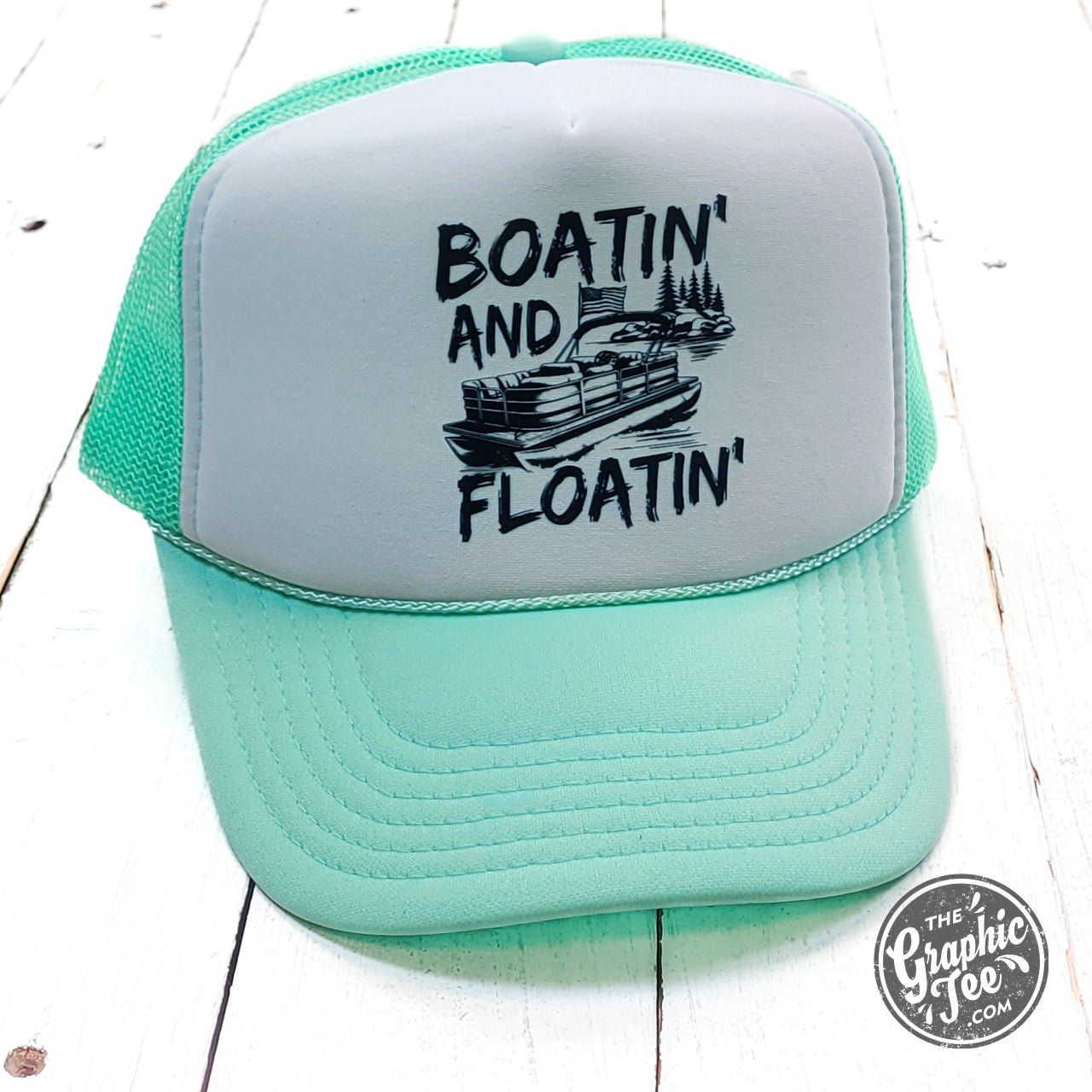 Boatin' and Floatin' Seafoam and White Foam Trucker Cap - Aaria Tees Aaria Tees