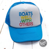 Boats Well With Others Neon Blue and White Foam Trucker Cap - Aaria Tees Aaria Tees