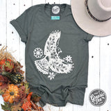 Boho Bird Heather Military Green Short Sleeve Tee - Aaria Tees Aaria Tees
