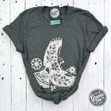 Boho Bird Heather Military Green Short Sleeve Tee - Aaria Tees Aaria Tees