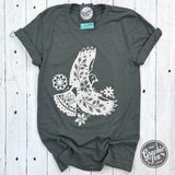 Boho Bird Heather Military Green Short Sleeve Tee - Aaria Tees Aaria Tees