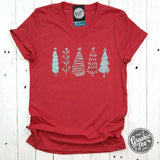 Boho Christmas Trees Heather Red V Neck Short Sleeve Tee - Aaria Tees Aaria Tees