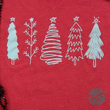 Boho Christmas Trees Heather Red V Neck Short Sleeve Tee - Aaria Tees Aaria Tees