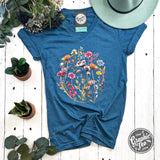 Boho Floral Ring Short Sleeve V Neck Tee - Aaria Tees Aaria Tees