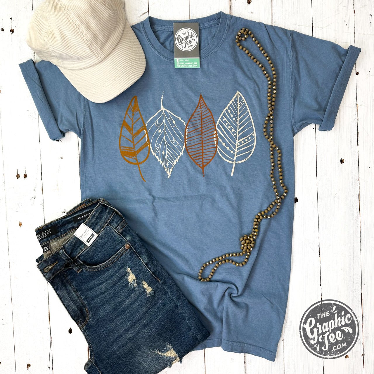 Boho Leaves Pigment Dyed Short Sleeve Tee - Aaria Tees Aaria Tees