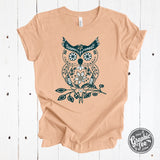 Boho Owl Heather Peach Short Sleeve Tee - Aaria Tees Aaria Tees