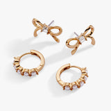 Bow Studs and Pearl Hoop Coquette Earring Set of 2 - Aaria Tees Aaria Tees