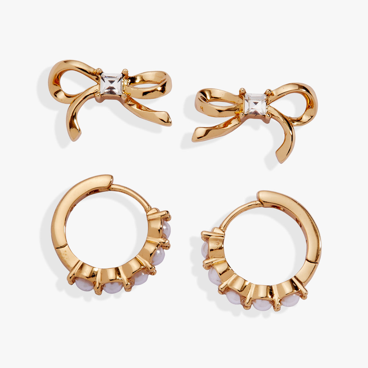 Bow Studs and Pearl Hoop Coquette Earring Set of 2 - Aaria Tees