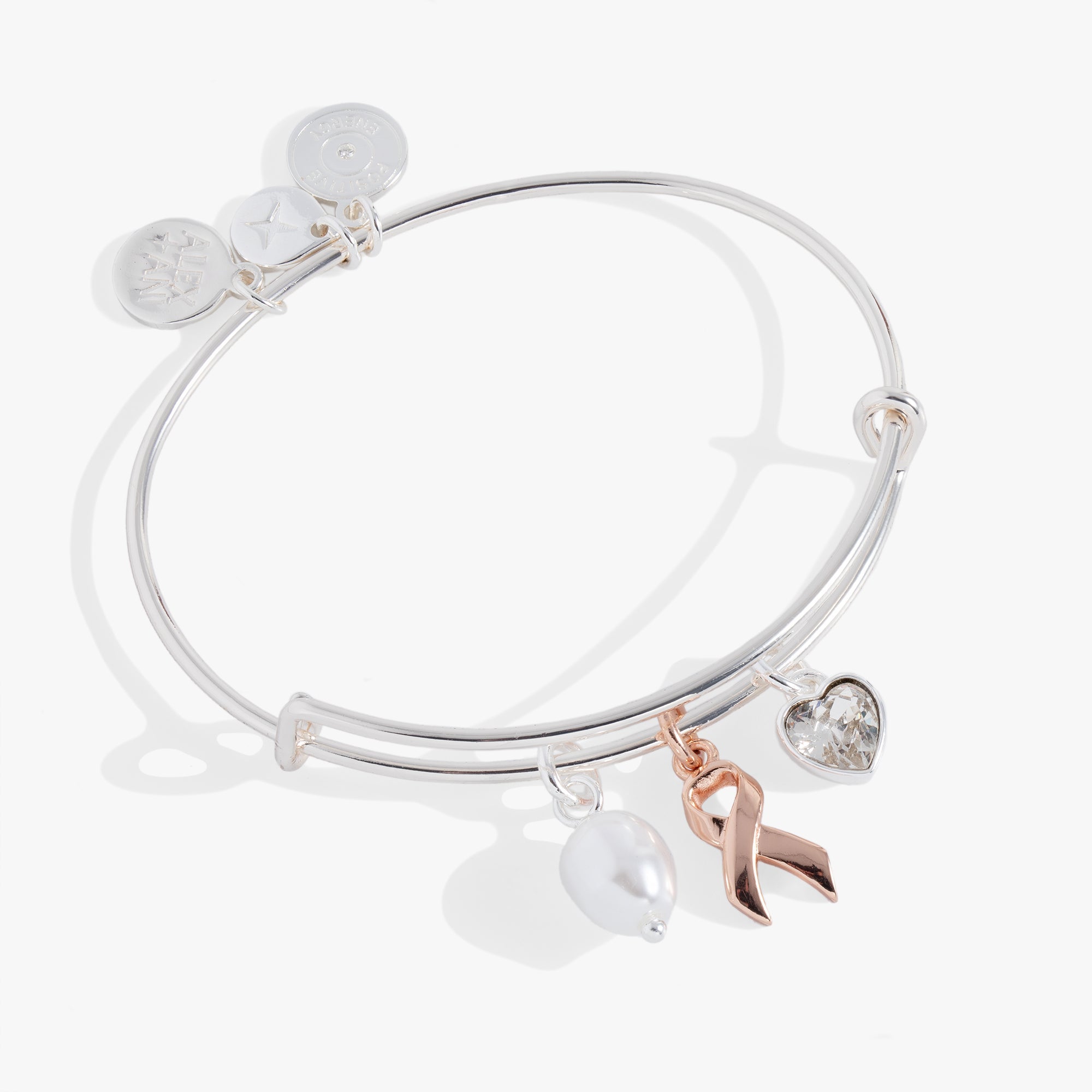 Breast Cancer Awareness Pink Ribbon Trio Charm Bangle - Aaria Tees Aaria Tees