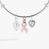 Breast Cancer Awareness Pink Ribbon Trio Charm Bangle - Aaria Tees Aaria Tees