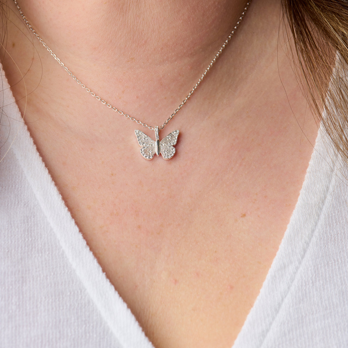 Butterfly + Crystal Necklace, Adjustable - Aaria Tees Aaria Tees