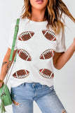 White Sequined Rugby Football Graphic Cotton T Shirt - Aaria Tees Aaria Tees