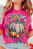 Rose Red Floral Pumpkin Graphic Print Crewneck Relaxed T-Shirt - Aaria Tees Aaria Tees