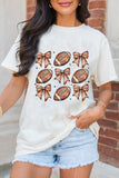 White Football Fashion Bow Print Cotton Blend T Shirt Aaria Tees