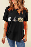 Black Halloween Sequin Pattern Patched Crewneck Tee - Aaria Tees Aaria Tees