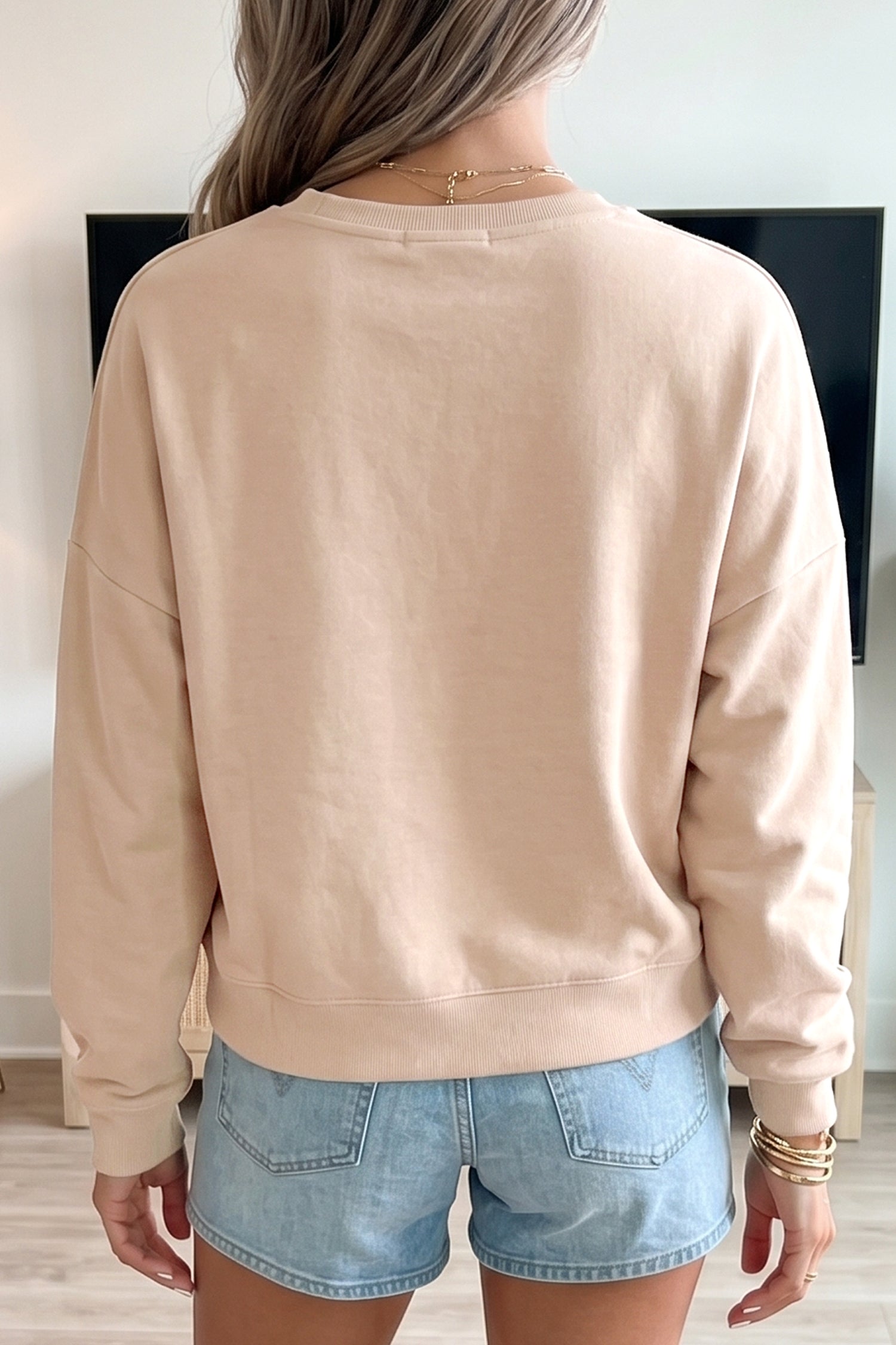 Parchment Horseshoe Embroidered Patch Graphic Drop Shoulder Sweatshirt - Aaria Tees Aaria Tees