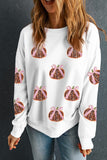 White Sequin Bow Pumpkin Patched Cotton Baggy Sweatshirt Aaria Tees