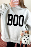 Light Grey Halloween Boo Slogan Ghost Print Reversible Mock Neck  Sweatshirt Aaria Tees