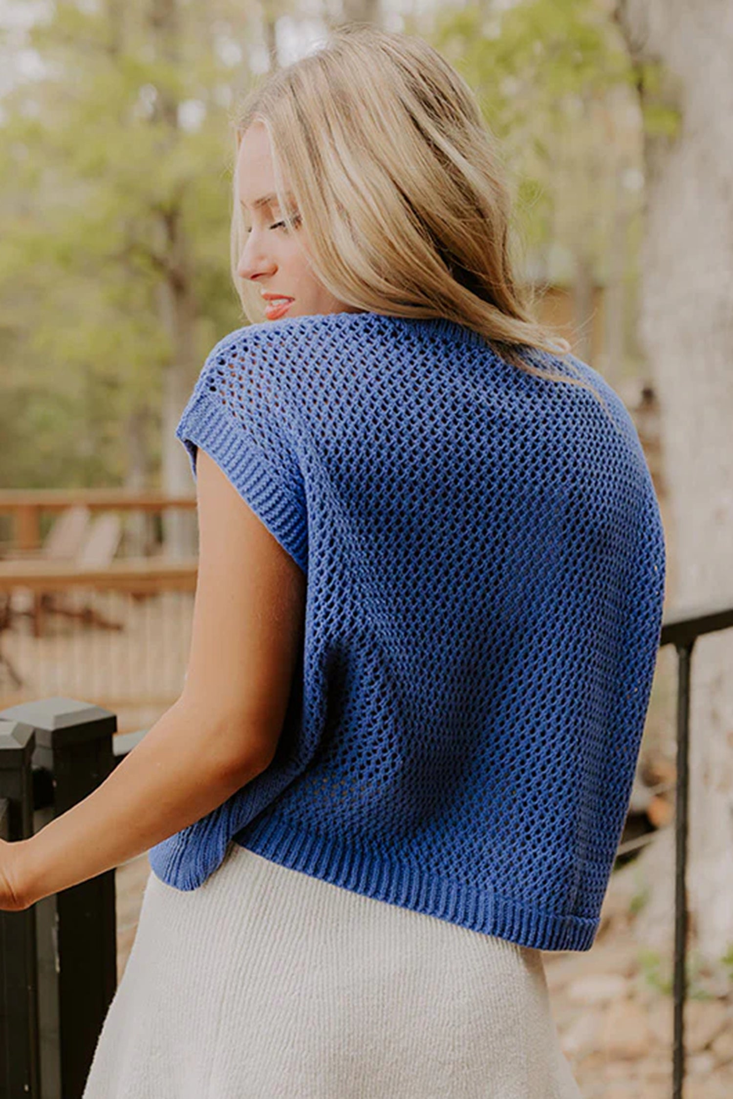 Sky Blue Flag Graphic Short Sleeve Sweater Top - Aaria Tees Aaria Tees