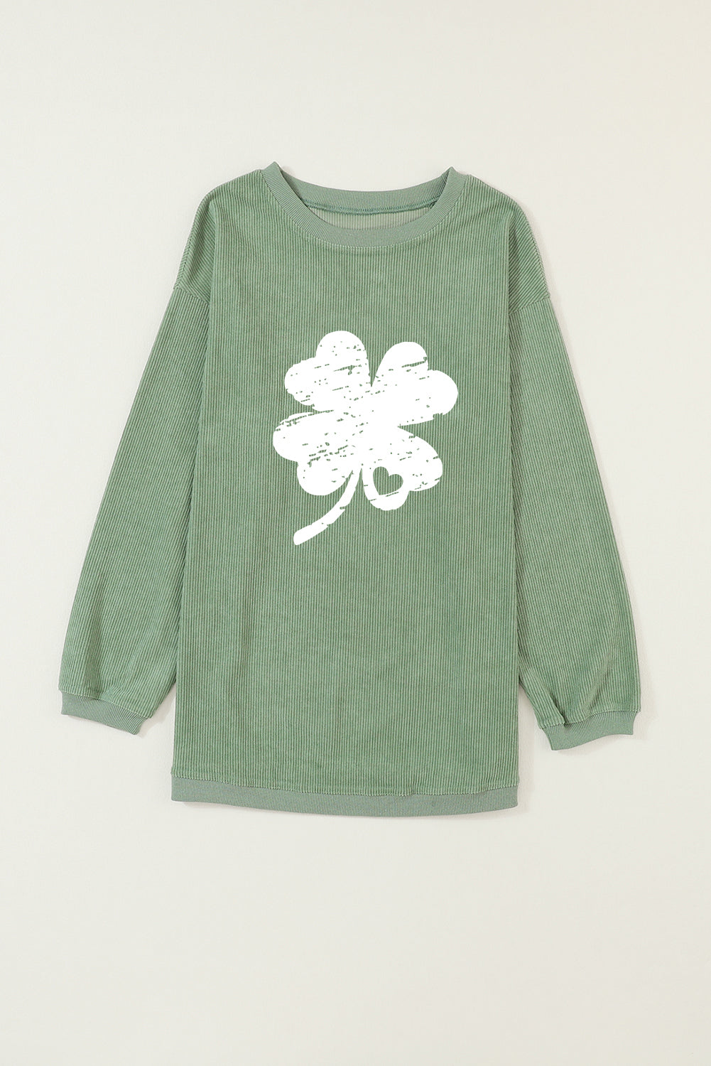 Grass Green Distressed Clover Print St Patricks Corded Sweatshirt - Aaria Tees Aaria Tees